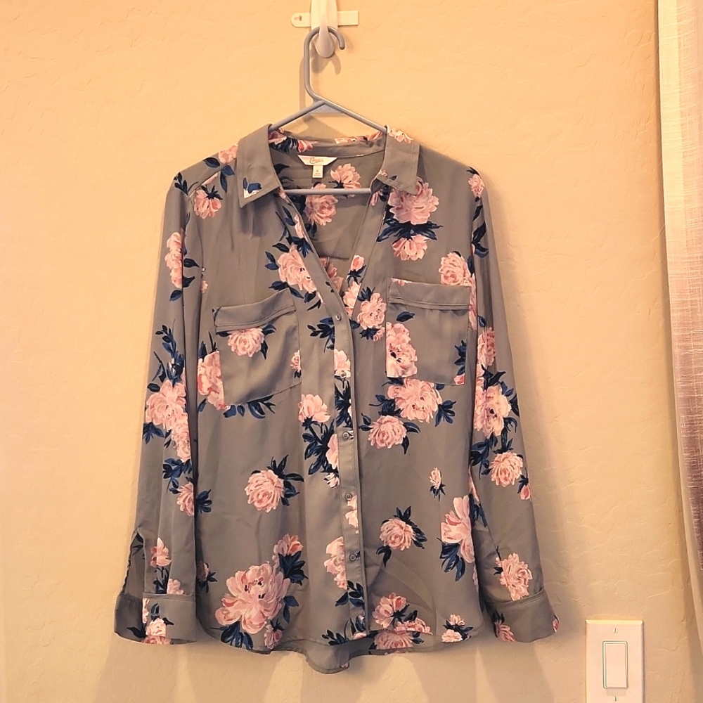 Candies gray floral blouse, XL